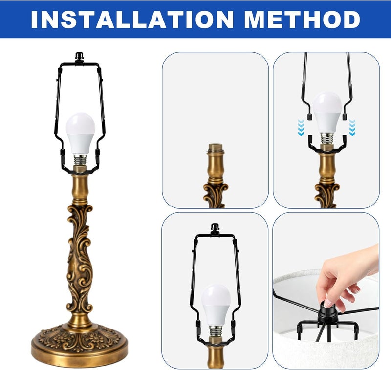 OMOBANU Lamp Shade Harp Holder Kits Adjustable 7" 8" 9" 10" fit for Standard 1/8 IP, E14, E26, E27 Lamp Harp Saddle with Lamps Finials, Screwdriver, Metal Lampshade Bracket Decorative Accessories - Black - Image 4